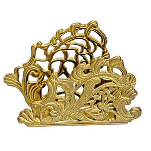 1980's Brass Letter Holder Rack Ornate Victorian Style Desk Office Accessory